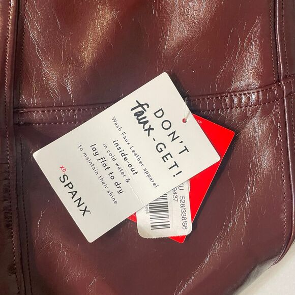 Spanx Leggings Faux Patent Leather Ruby Glossy Sz Medium High‎ Waist Stretch NEW - Picture 3 of 10